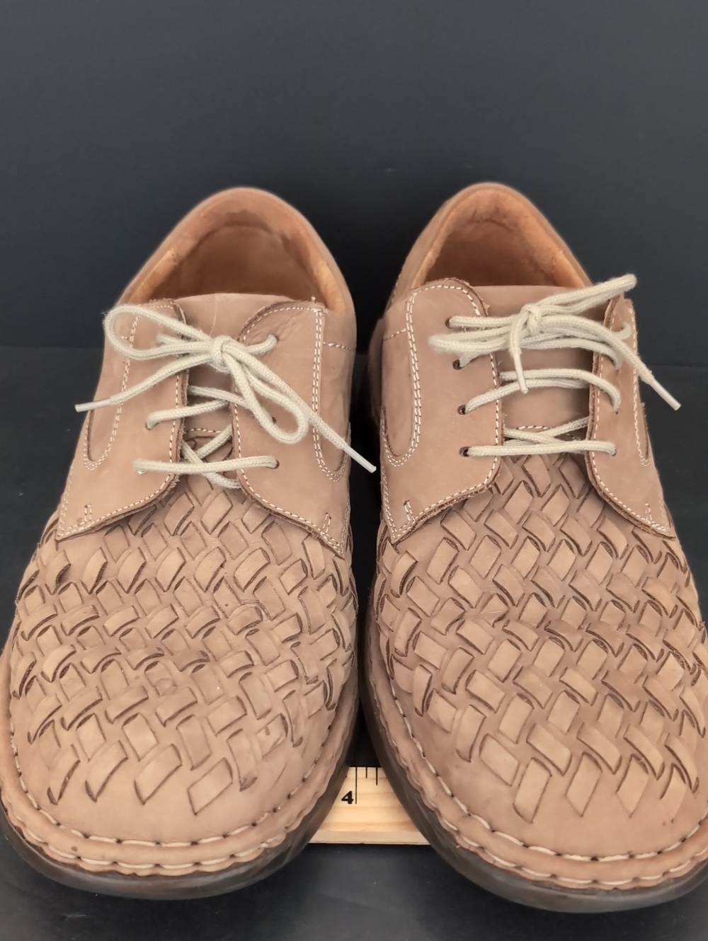 Josef Siebel Men's Woven Tan Leather Lace Up Oxfords,Size 43.